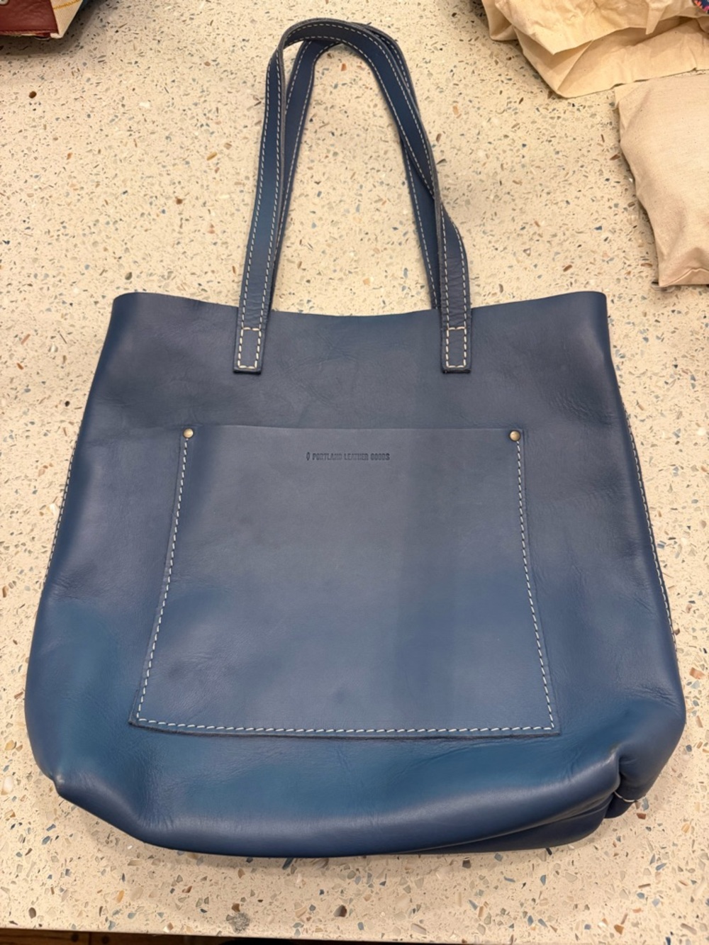 #28 Navy Leather Tote with Front Pocket